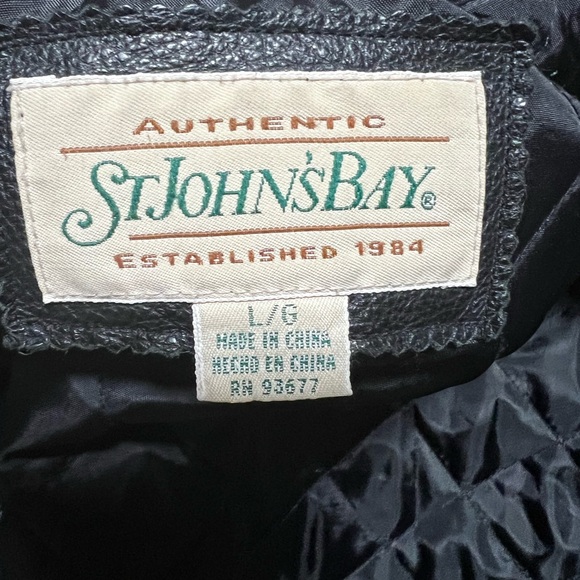 St Johns Bay Black Leather Jacket, Zip Up, Collared and Insulated, Men Size L - Picture 10 of 12